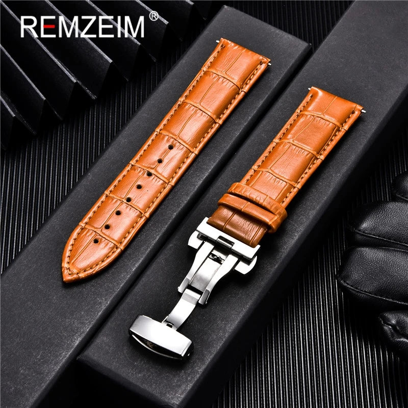 Genuine Calfskin Leather Watchbands Business Replace Watch Band 18mm 20mm 22mm 24mm With Butterfly Buckle Wristwatch Strap