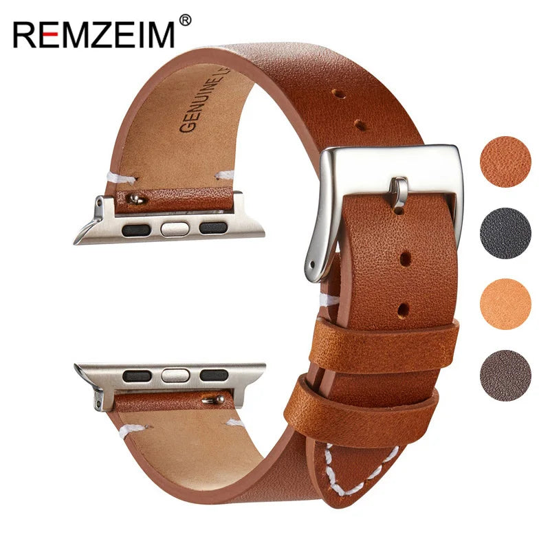 Genuine Cow Leather band for Apple Watch Series Ultra 9 8 7 6 SE 5 4 3 watch band 38mm 40mm 41mm 42mm 44mm 45mm 49mm for Apple Watch