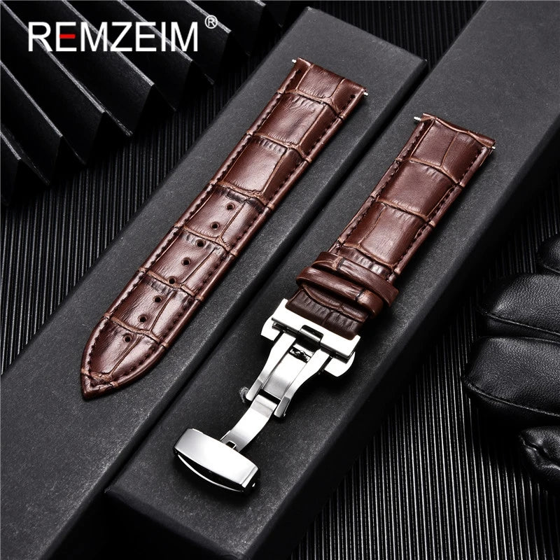 Genuine Calfskin Leather Watchbands Business Replace Watch Band 18mm 20mm 22mm 24mm With Butterfly Buckle Wristwatch Strap