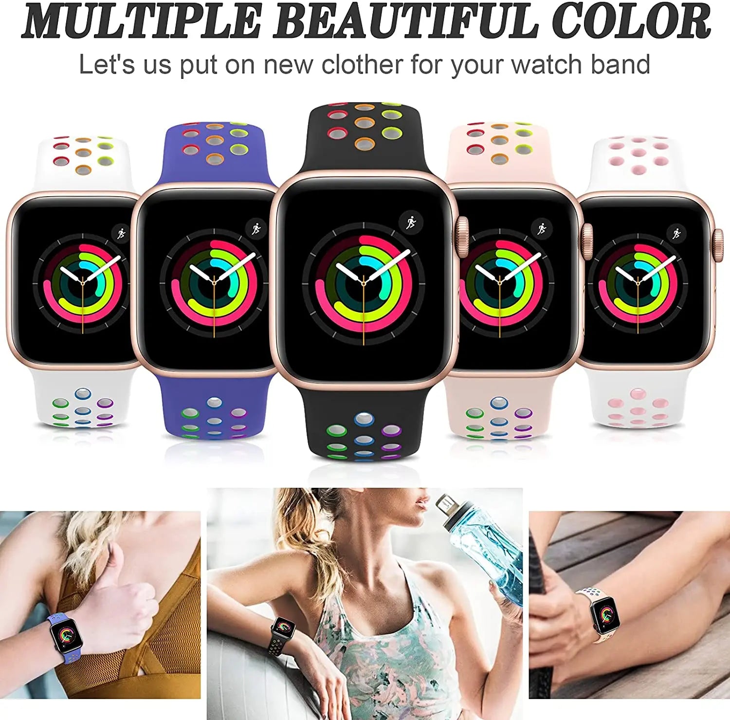 Silicone band For Apple Watch 6 5 4 SE 44mm 40mm 10 9 8 7 41mm 42mm 45mm 46mm Sport wristband Apple Watch Ultra 2 49mm band