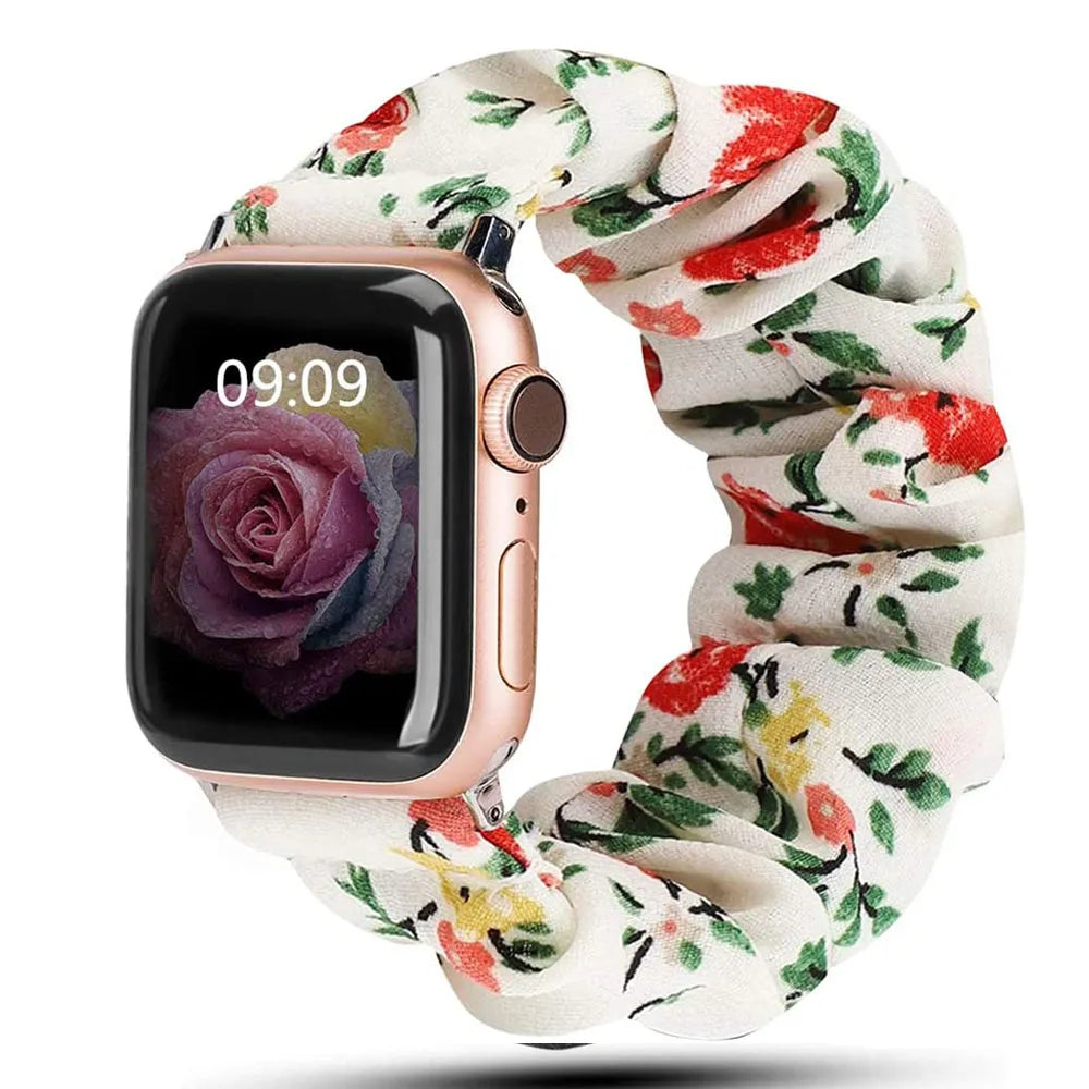 Scrunchie band for Apple Watch band 40mm 44mm 45mm 41mm 49mm 38mm 42mm Elastic Nylon Loop band Apple Watch Series 6 3 SE 7 8 Ultra