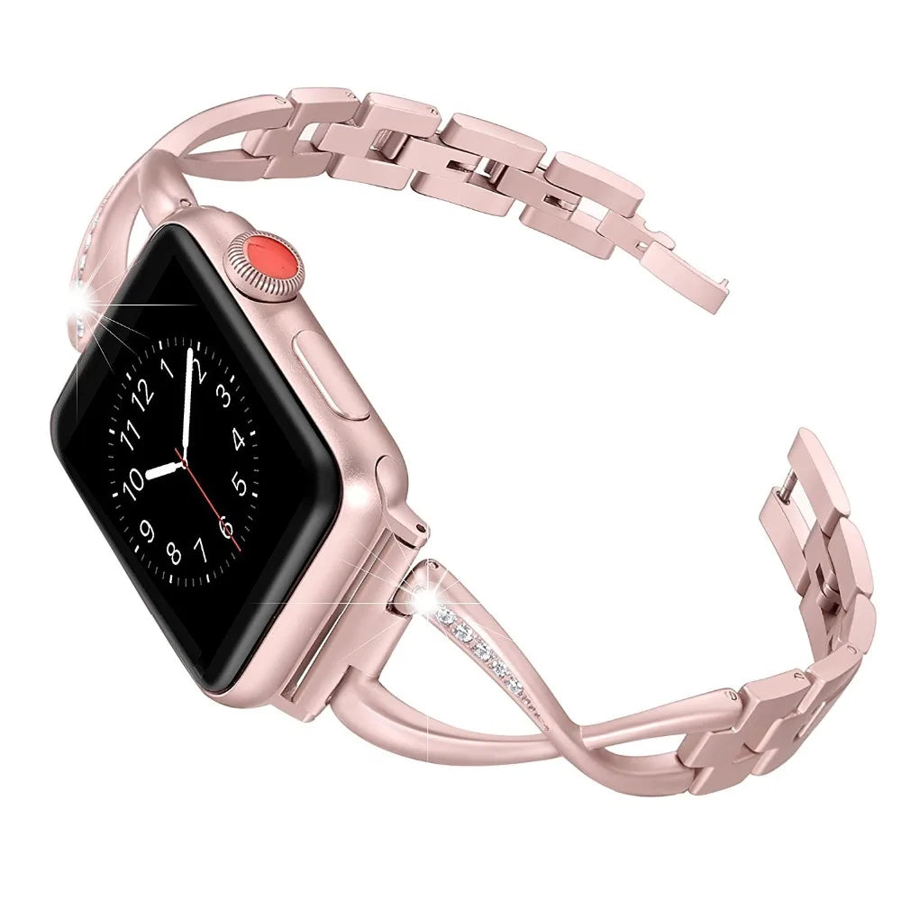 Lady band for Apple Watch band 49mm 44mm 41mm 45mm 40mm Diamond Stainless Steel Correa For Apple Watch Ultra 2 Series 9 8 7 6 SE 5 3