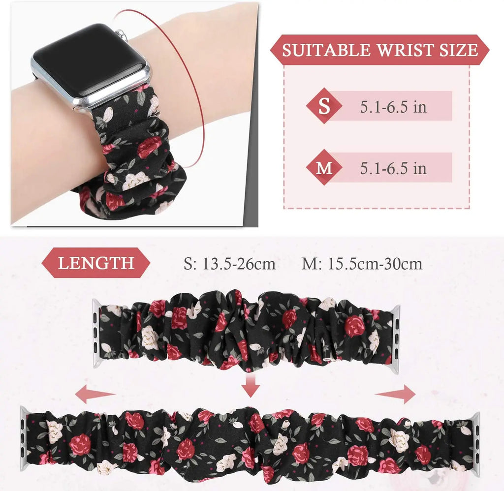 Scrunchie band for Apple Watch band 40mm 44mm 45mm 41mm 49mm 38mm 42mm Elastic Nylon Loop band Apple Watch Series 6 3 SE 7 8 Ultra
