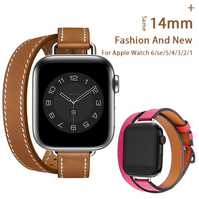 Double Tour leather band For Apple Watch Ultra band 49mm 45mm 42mm 44mm Series 8 7 6 SE 5 4 3 2 Apple Watch 6 38mm 40mm Correa 41mm