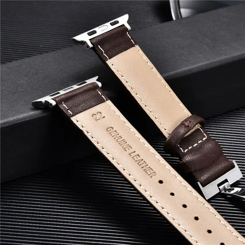 Leather Watchbands for Apple Watch 8 7 6 5 4 3 SE Butterfly Clasp Replace Wrist band 38mm 40mm 41mm 42mm 44mm 45mm band for Apple Watch
