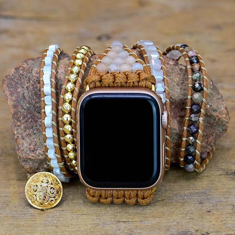 Bohemia Jewelry band for Apple Watch Series 7 38mm 40mm 42mm 44mm Handmade Vintage Natural beads braided band Apple Watch 6 SE 5 4 3
