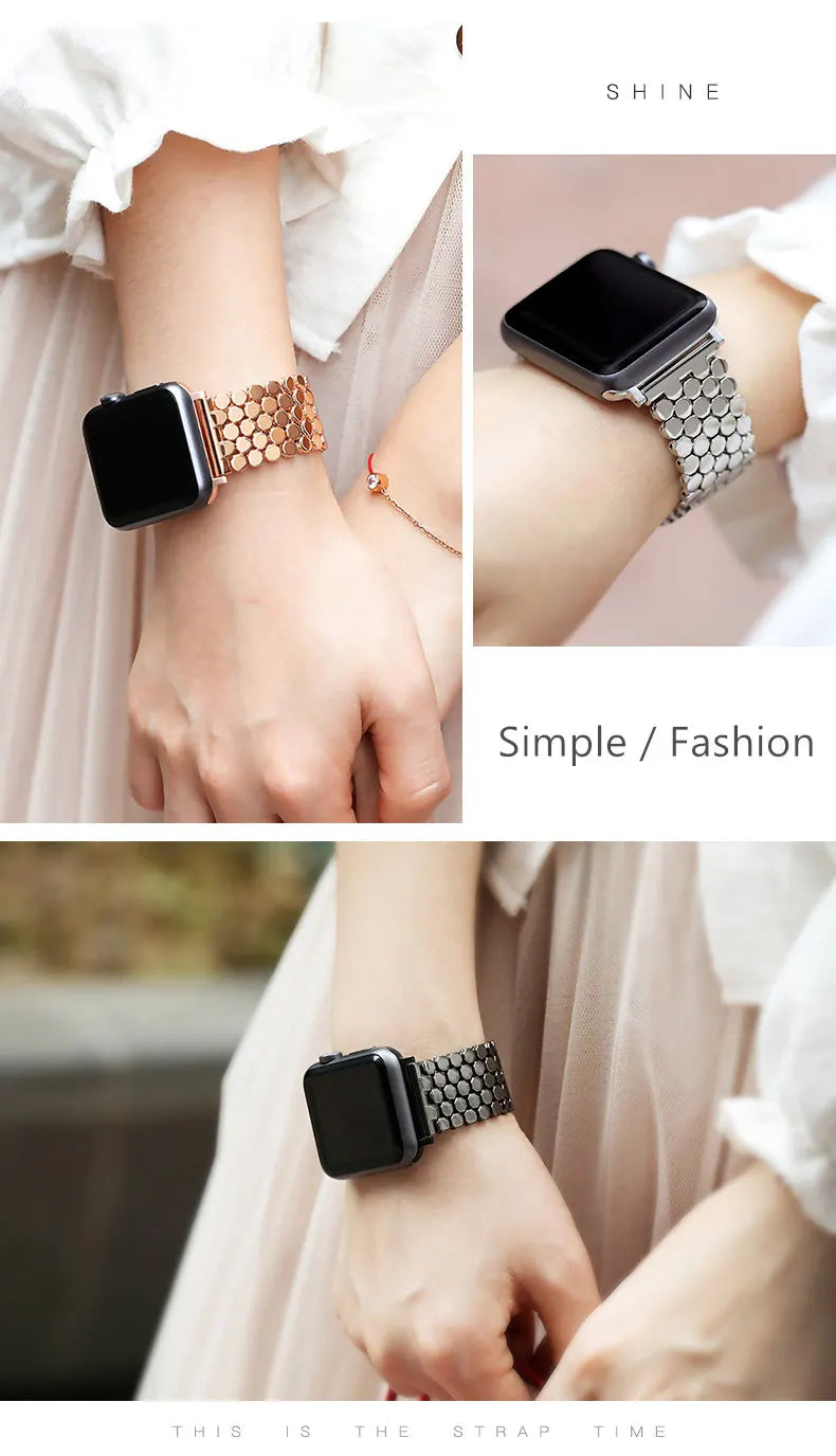 Stainless steel band for Apple Watch band 38mm 42mm Fish scale metal Belt Link band Apple Watch Series 3 4 5 SE 6 40mm 44mm band