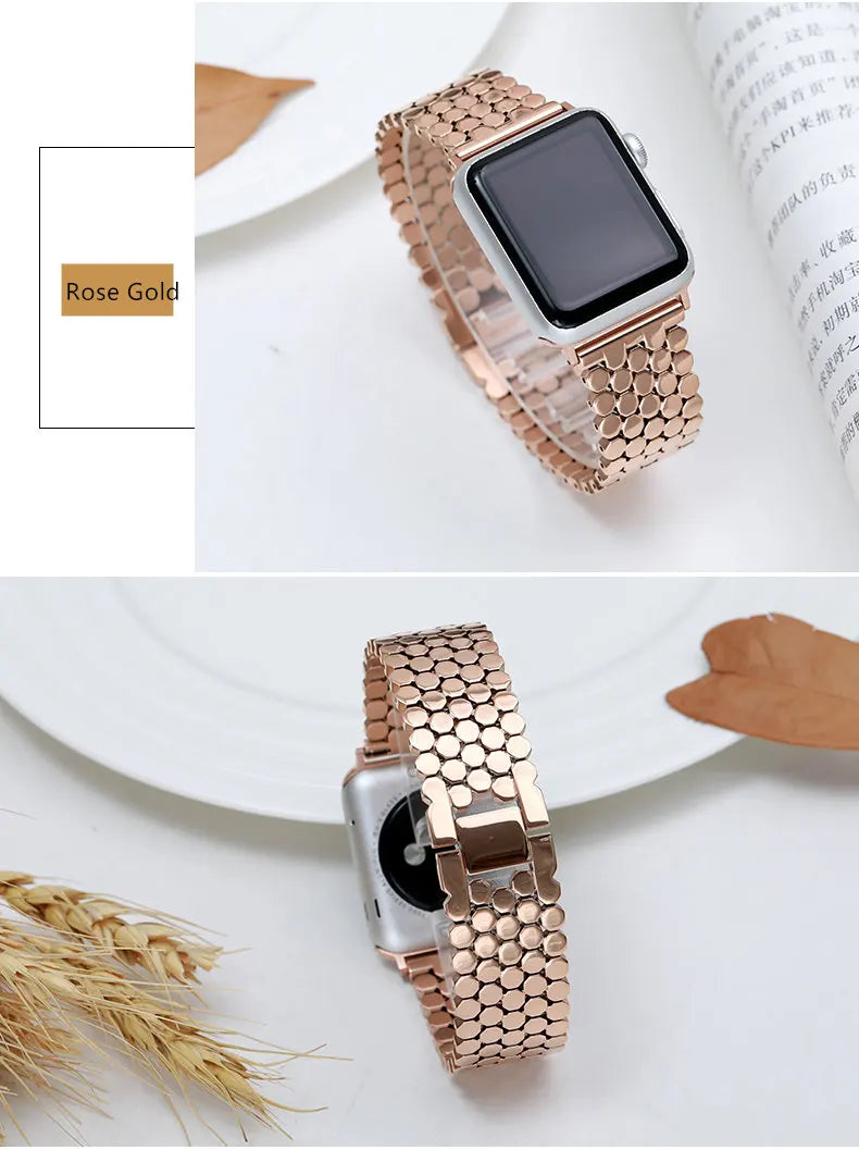 Stainless steel band for Apple Watch band 38mm 42mm Fish scale metal Belt Link band Apple Watch Series 3 4 5 SE 6 40mm 44mm band