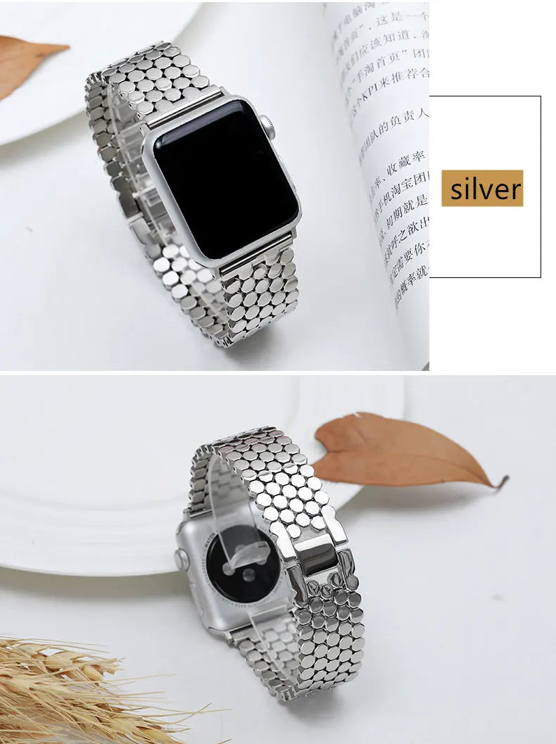 Stainless steel band for Apple Watch band 38mm 42mm Fish scale metal Belt Link band Apple Watch Series 3 4 5 SE 6 40mm 44mm band