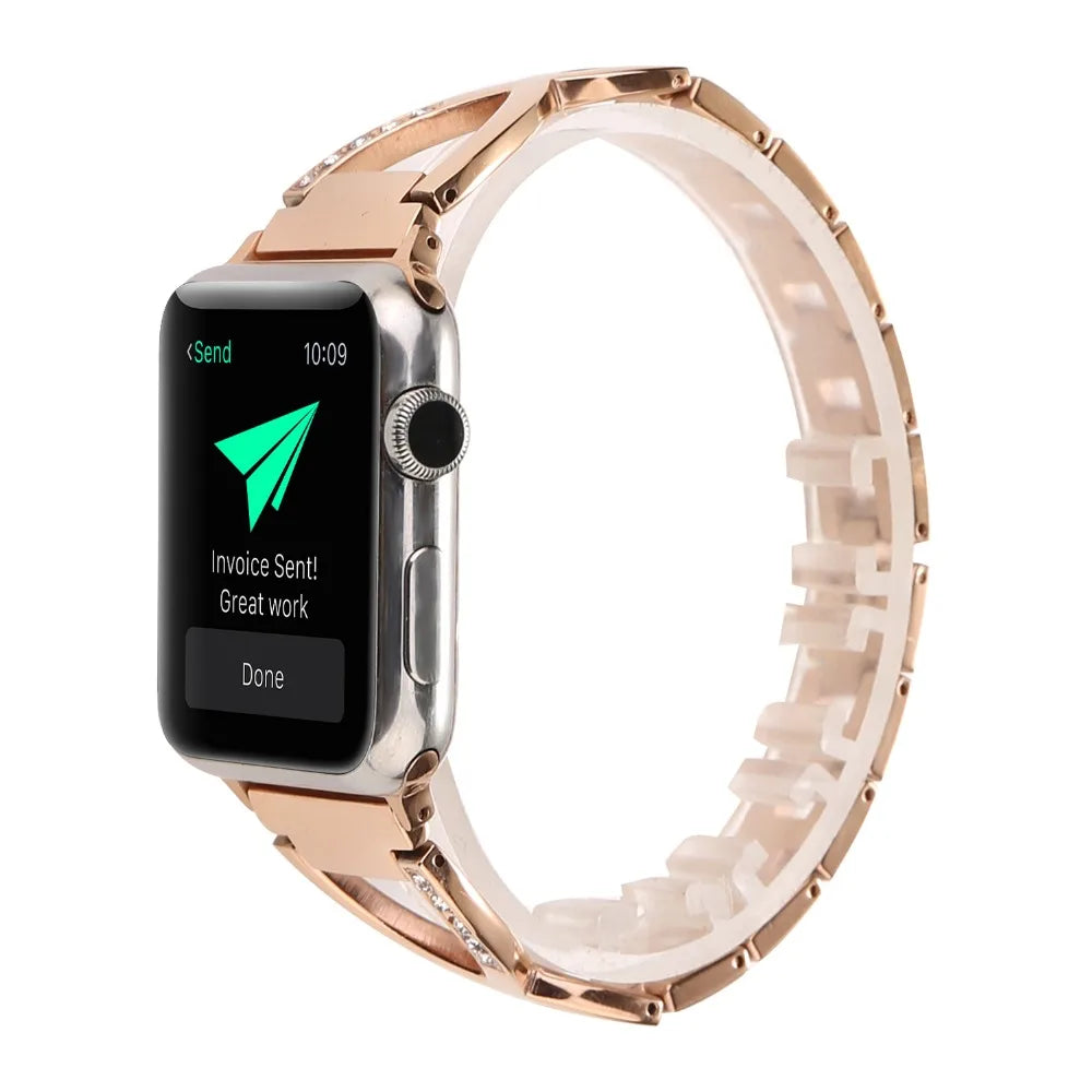 Lady band for Apple Watch band 49mm 44mm 41mm 45mm 40mm Diamond Stainless Steel Correa For Apple Watch Ultra 2 Series 9 8 7 6 SE 5 3