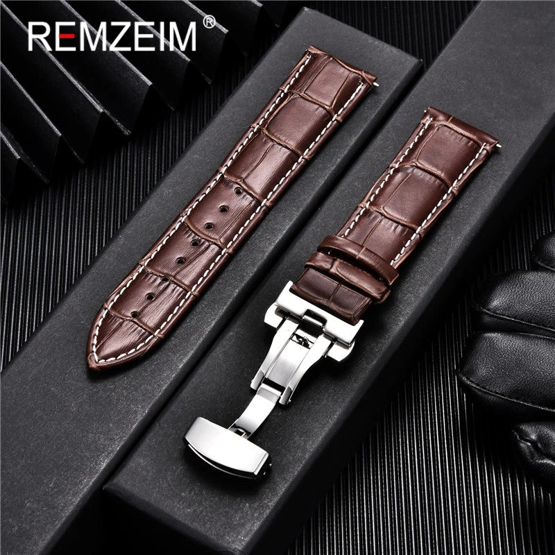 Genuine Calfskin Leather Watchbands Business Replace Watch Band 18mm 20mm 22mm 24mm With Butterfly Buckle Wristwatch Strap