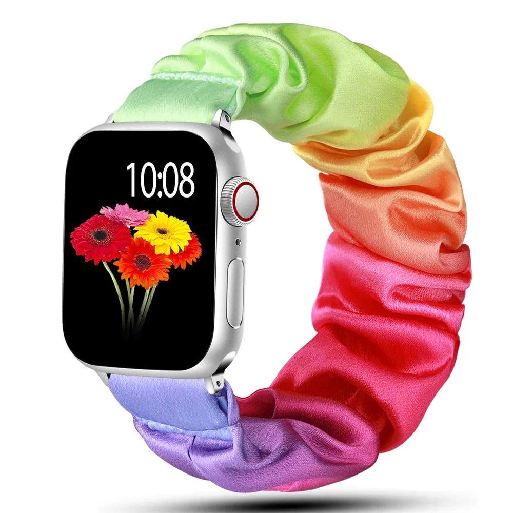 Scrunchie band for Apple Watch band 40mm 44mm 45mm 41mm 49mm 38mm 42mm Elastic Nylon Loop band Apple Watch Series 6 3 SE 7 8 Ultra