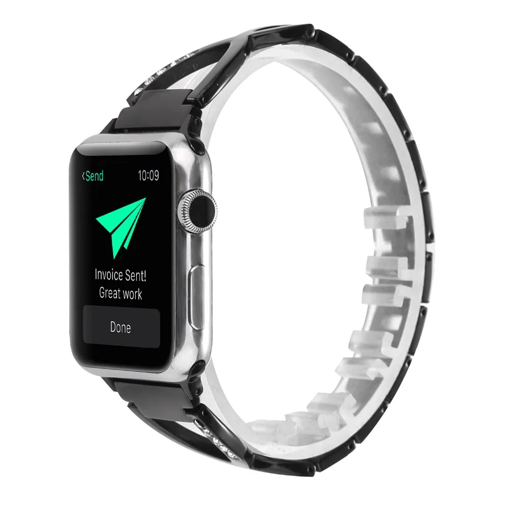 Lady band for Apple Watch band 49mm 44mm 41mm 45mm 40mm Diamond Stainless Steel Correa For Apple Watch Ultra 2 Series 9 8 7 6 SE 5 3