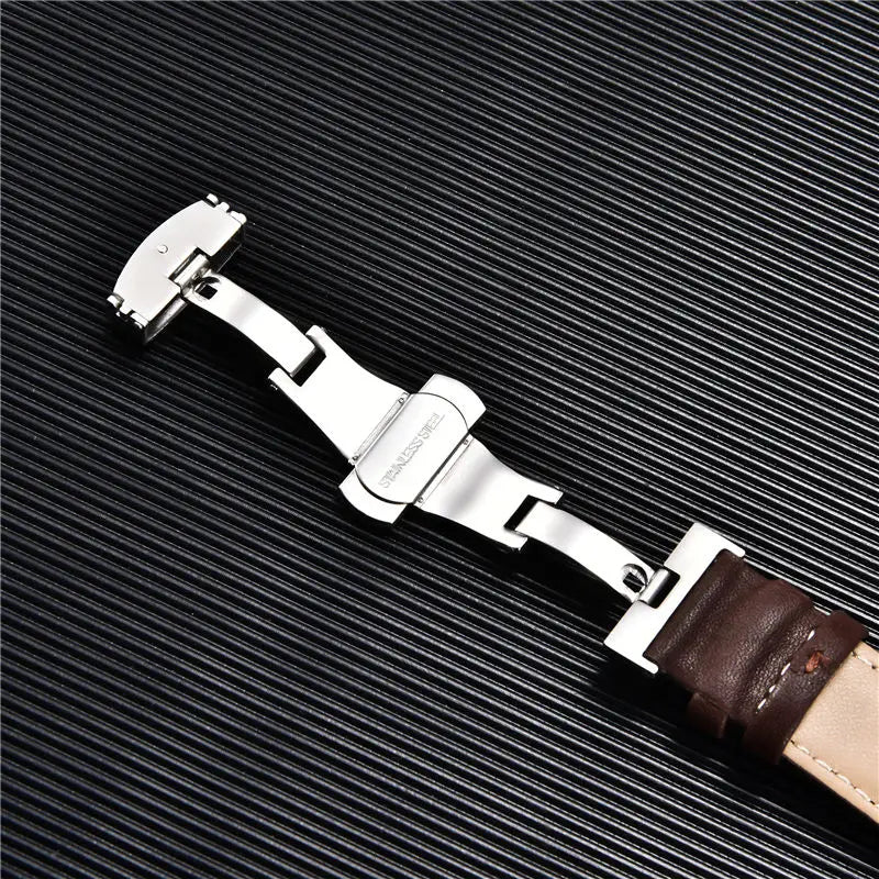 Leather Watchbands for Apple Watch 8 7 6 5 4 3 SE Butterfly Clasp Replace Wrist band 38mm 40mm 41mm 42mm 44mm 45mm band for Apple Watch