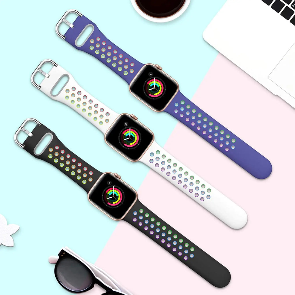 Silicone band For Apple Watch 6 5 4 SE 44mm 40mm 10 9 8 7 41mm 42mm 45mm 46mm Sport wristband Apple Watch Ultra 2 49mm band