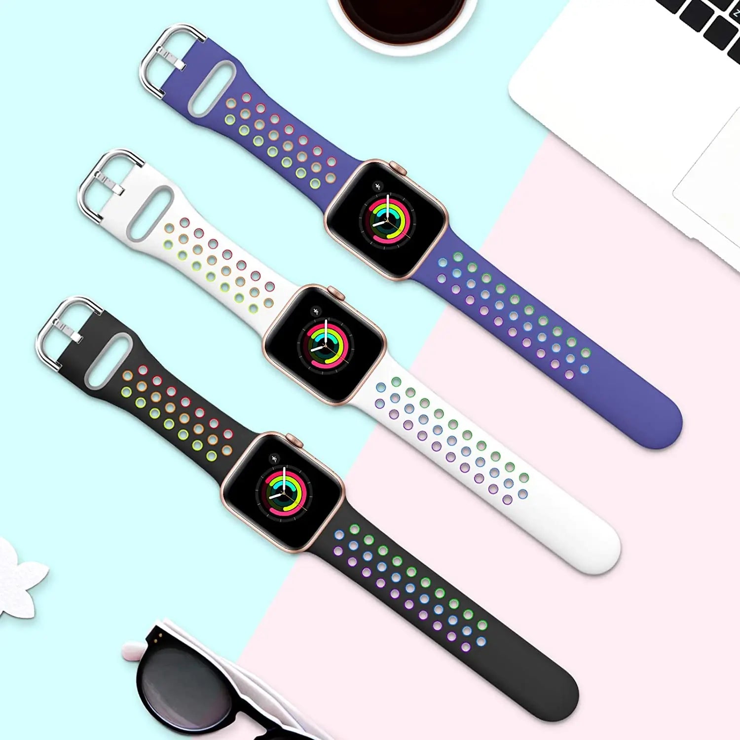 Silicone band For Apple Watch 6 5 4 SE 44mm 40mm 10 9 8 7 41mm 42mm 45mm 46mm Sport wristband Apple Watch Ultra 2 49mm band