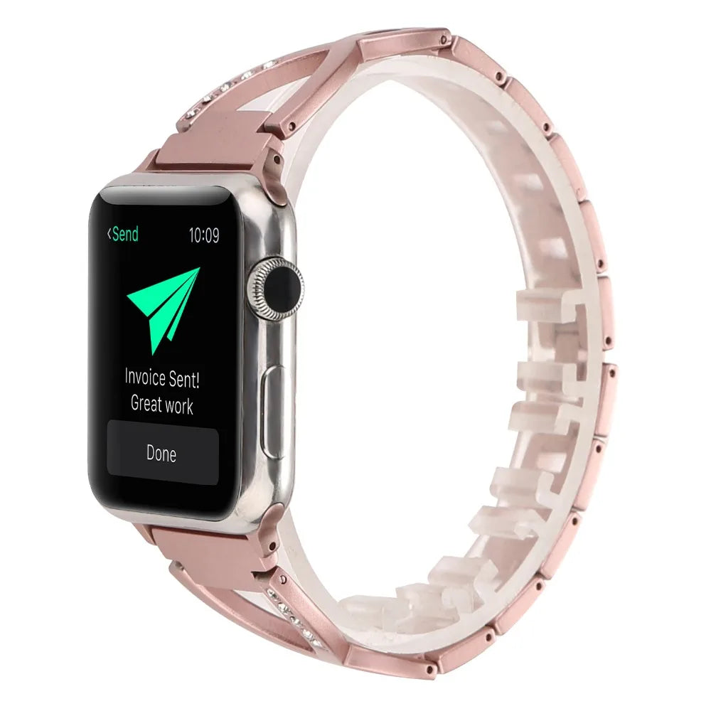 Lady band for Apple Watch band 49mm 44mm 41mm 45mm 40mm Diamond Stainless Steel Correa For Apple Watch Ultra 2 Series 9 8 7 6 SE 5 3