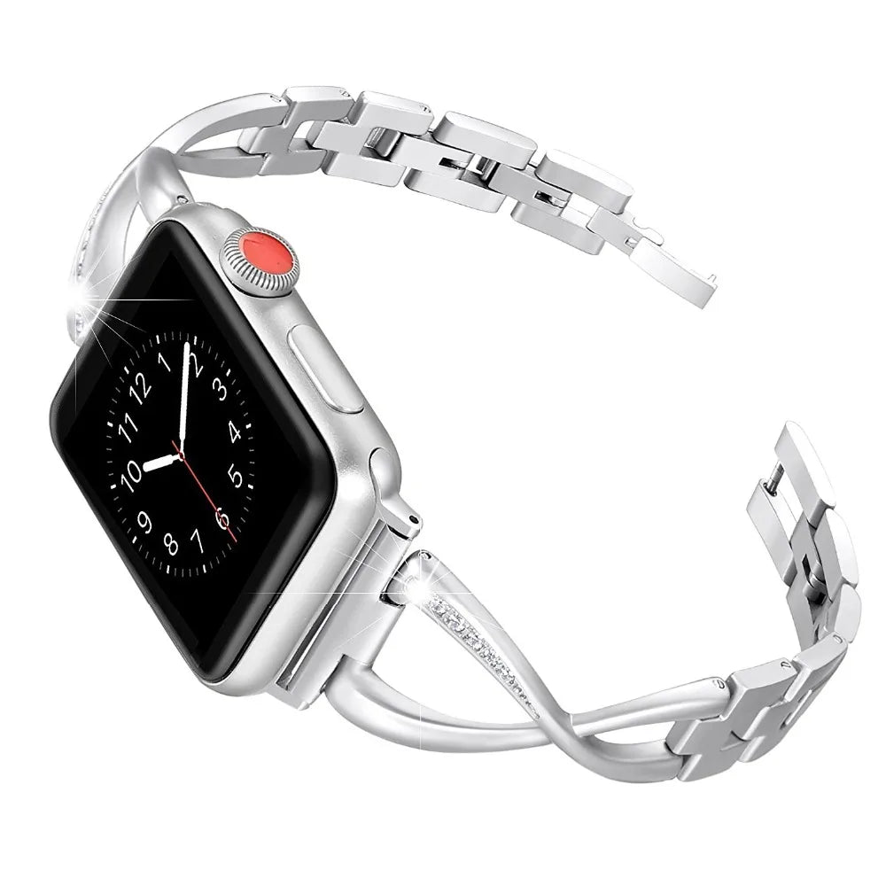 Lady band for Apple Watch band 49mm 44mm 41mm 45mm 40mm Diamond Stainless Steel Correa For Apple Watch Ultra 2 Series 9 8 7 6 SE 5 3