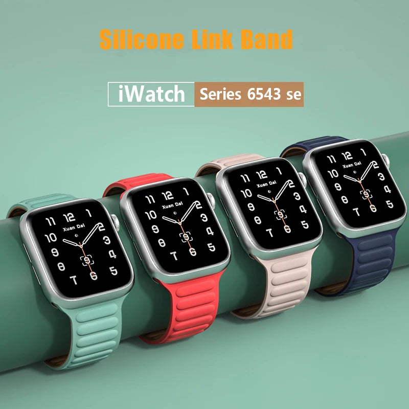 Silicone Link band for Apple Watch band 44mm 40mm 45mm 41mm 46mm 49mm Magnetic Loop band Apple Watch Series SE 7 8 9 Ultra 2 10