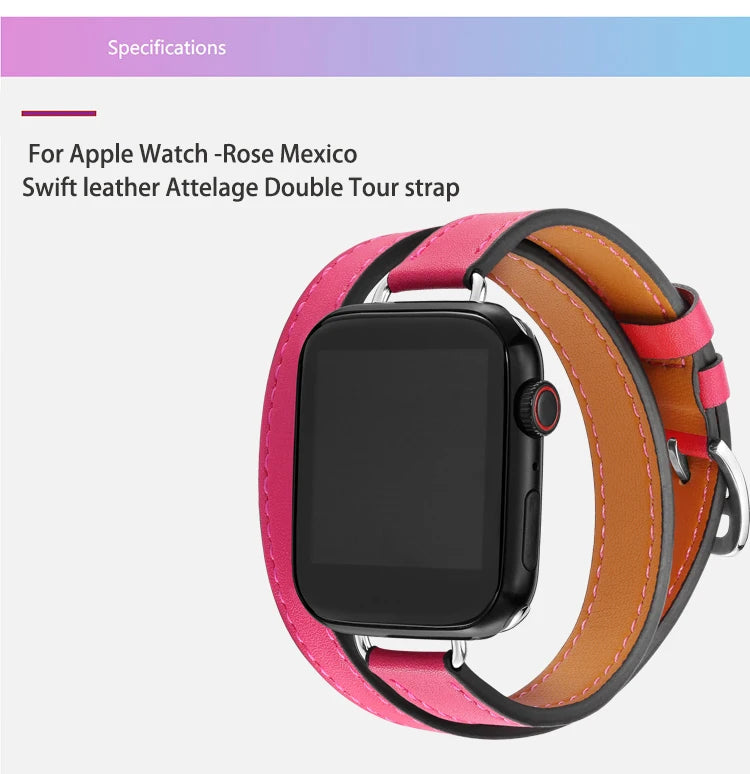 Double Tour leather band For Apple Watch Ultra band 49mm 45mm 42mm 44mm Series 8 7 6 SE 5 4 3 2 Apple Watch 6 38mm 40mm Correa 41mm