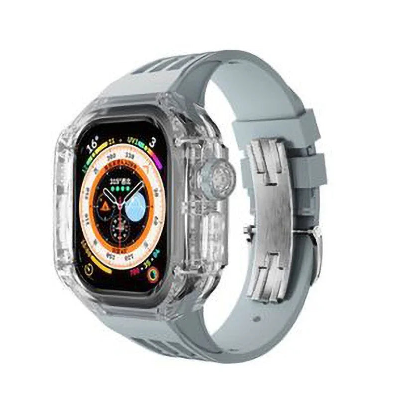 Transparent Luxury Case for Apple Watch Ultra 49mm 45mm 44mm , Stainless Steel Buckle band for Apple Watch 8 7 6 5 4 DIY Modification