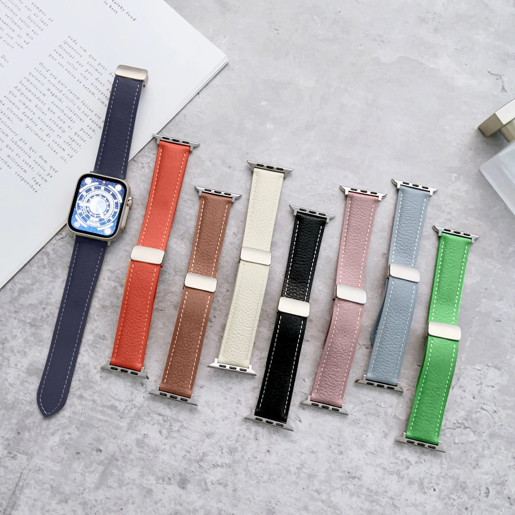 Leather band for Apple Watch band 49mm 41mm 45mm 44mm 42mm 40mm 46mm Magnetic band for Apple Watch Ultra 2 Series 10 9 8 7 6 5 SE
