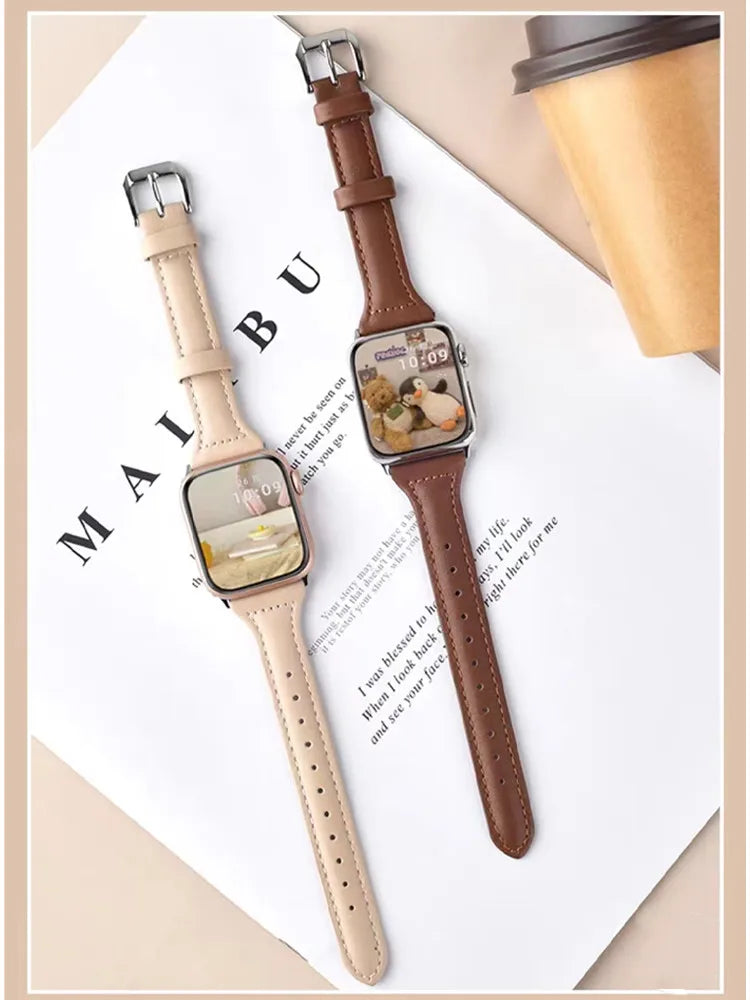 Slim Leather band for Apple Watch band 44mm 45mm 41mm 40mm 38mm wrist women band Apple Watch serie 9 8 7 6 5 4 3 SE Ultra 2 49mm