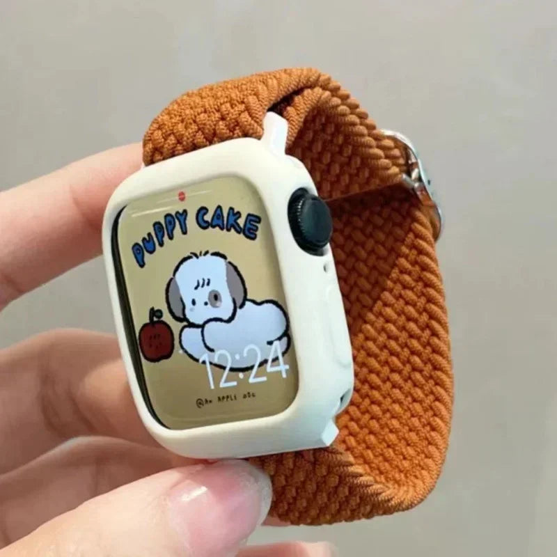 Korean Cute Braied band + Case For Apple Watch band 49mm 46mm 45mm 44mm 38mm 42mm Nylon band For Apple Watch Series 10 9 8 7 6 5 4 3 SE