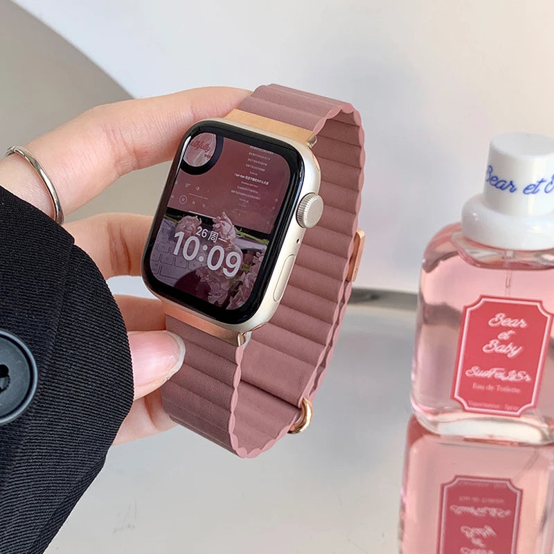 Luxury Leather band For Apple Watch Ultra 10 9 8 7 6 5 4 Woman Magnetism band For Apple Watch 38mm 40mm 45mm 42mm 46mm 49mm