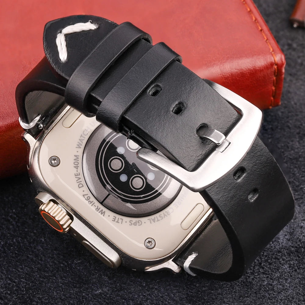 Handmade Vintage Leather band For Apple Watch Ultra 49mm Series 9 8 7 6 4 SE 49mm 45mm 44mm 42mm 41mm 40mm 38mm Accessories Watchband