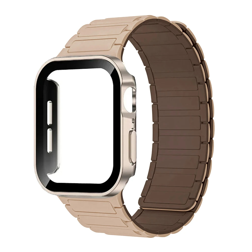 Case+Magnetic band for Apple Watch band 44mm 40mm 49mm 45mm 41mm 38mm Silicone band Apple Watch Series 9 8 7 6 3 SE Ultra 2 band