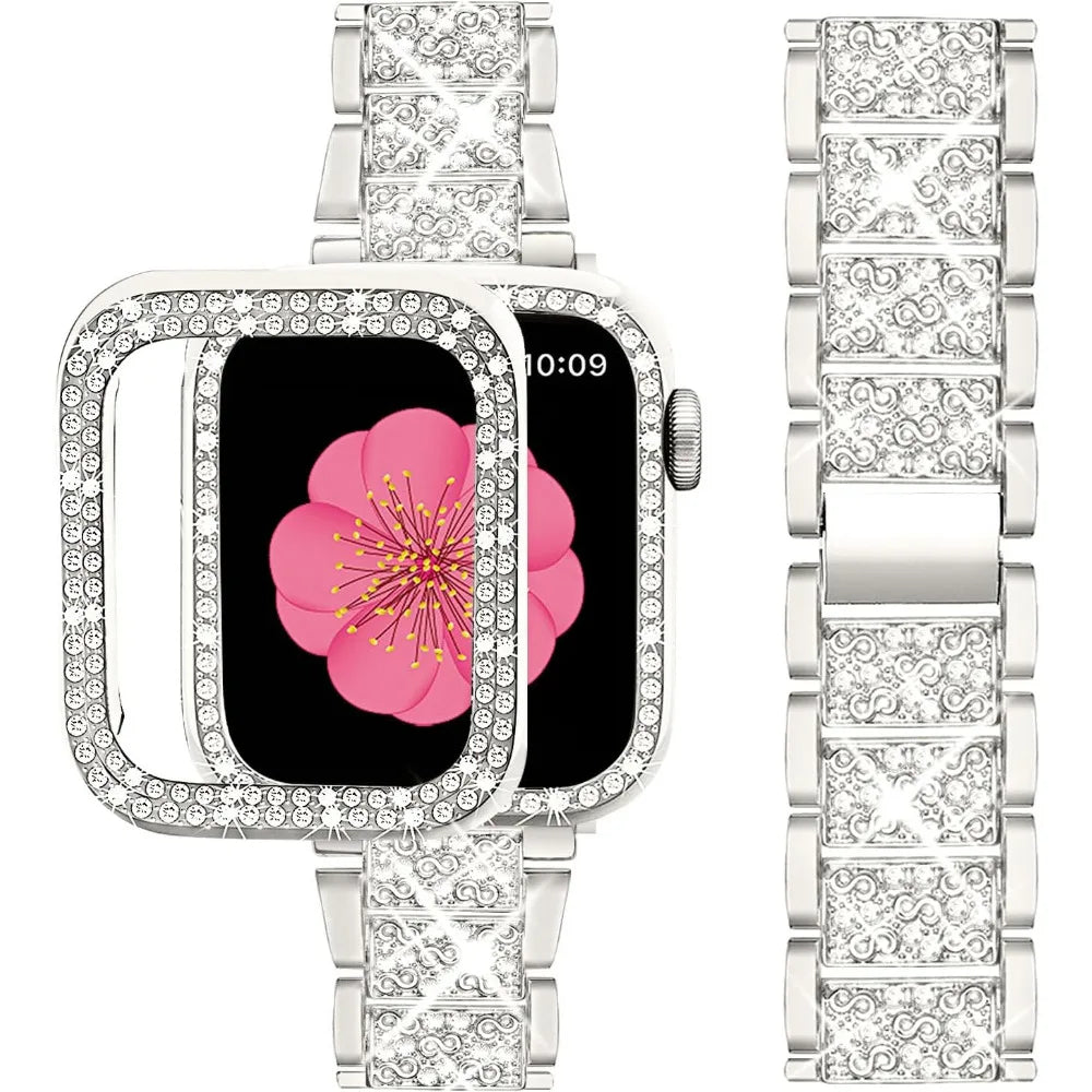 Bling band+Case for Apple Watch band 40mm 44mm 41mm 45mm 42mm 46mm Women Jewelry Diamond metal band Apple Watch SE 6 7 8 9 10