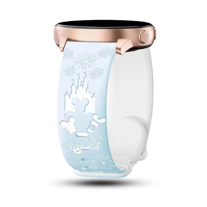 20mm Castle Floral Engraved Band for Samsung Galaxy Watch 7 6 5 4 40/44mm Silicone Cute Strap for Watch 6Classic 47mm 5Pro 45mm