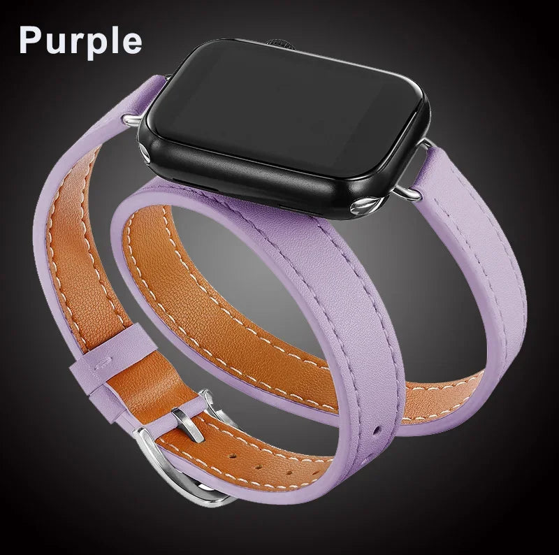 For Apple Watch band 40mm 41mm Double Tour leather band 45mm 44mm Series 9 8 7 6 SE 5 4 for Apple Watch 11 10 42mm 46mm Fashion Correa