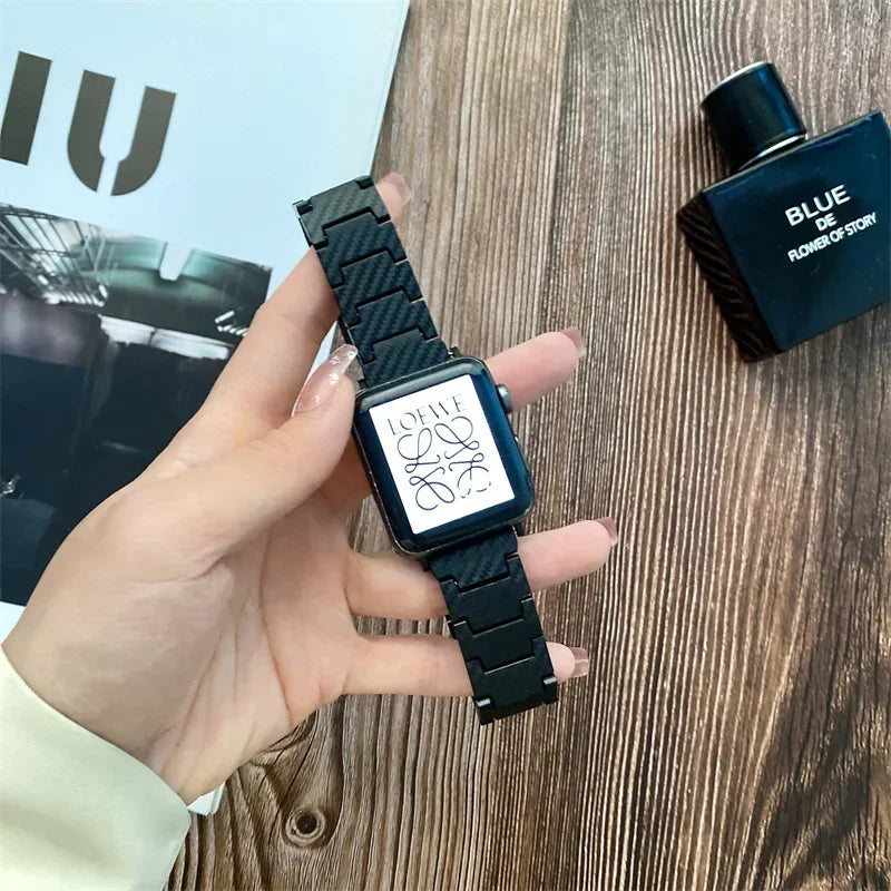 Carbon fiber band for Apple Watch band Ultra 2 49mm band 45mm 44mm 40mm 41mm PC watch band link band Series 9 8 7 6 5 4 SE