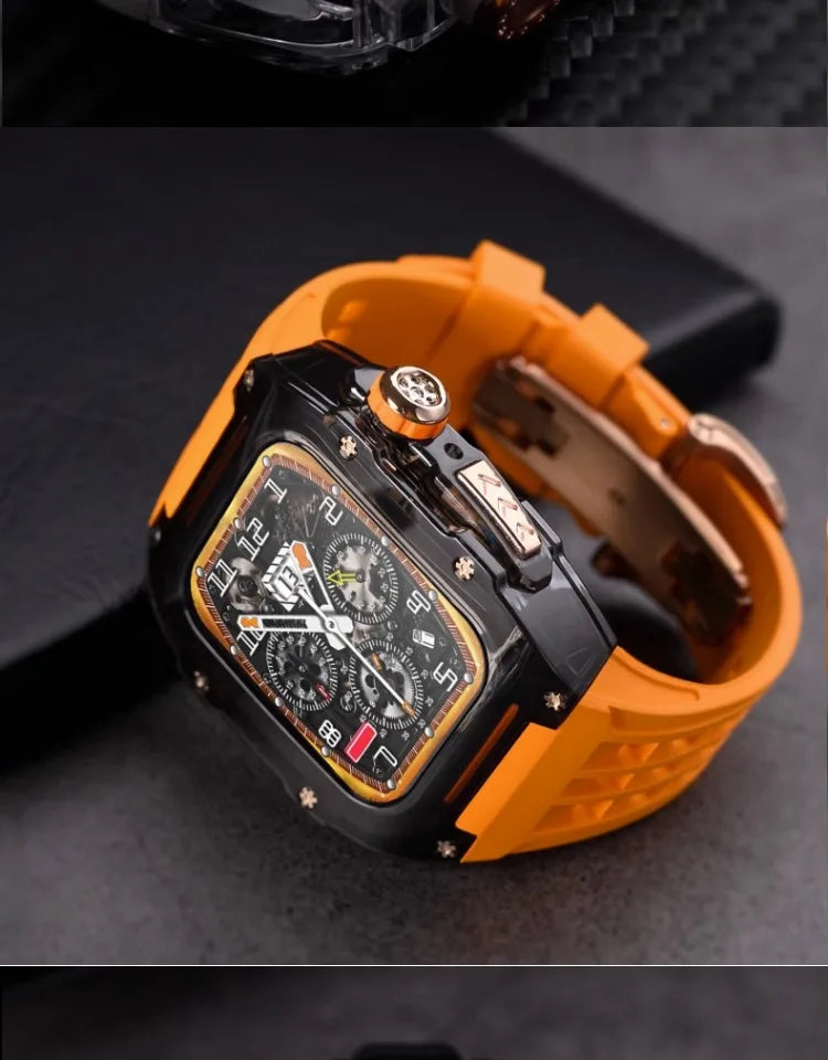 Transparent Luxury Case for Apple Watch Ultra 49mm 45mm 44mm , Stainless Steel Buckle band for Apple Watch 8 7 6 5 4 DIY Modification