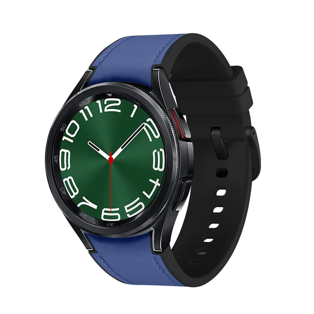 Leather+Silicone Strap for Samsung Watch 7/6/5/4 40 44mm 4/6 Classic 42 43 46 47mm Leather Grain Band for Galaxy Watch 5pro 45mm