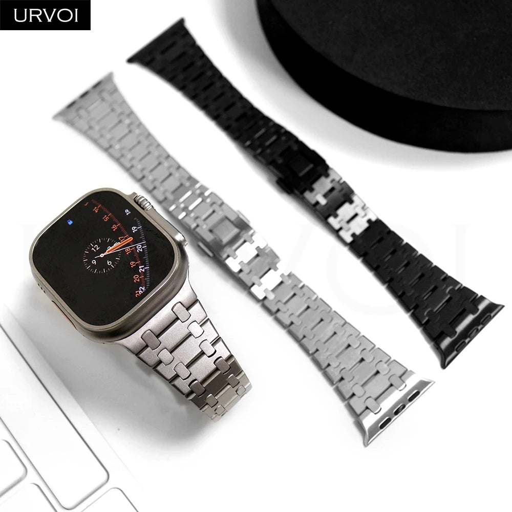 URVOI band for Apple Watch Ultra 3 2 Series 11 10 9 8 7 SE3 316L AP Stainless steel band for Apple Watch wristband butterfly buckle