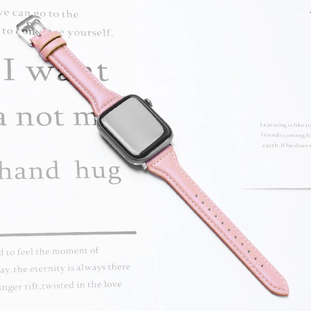 Slim Leather band for Apple Watch band 44mm 45mm 41mm 40mm 38mm wrist women band Apple Watch serie 9 8 7 6 5 4 3 SE Ultra 2 49mm