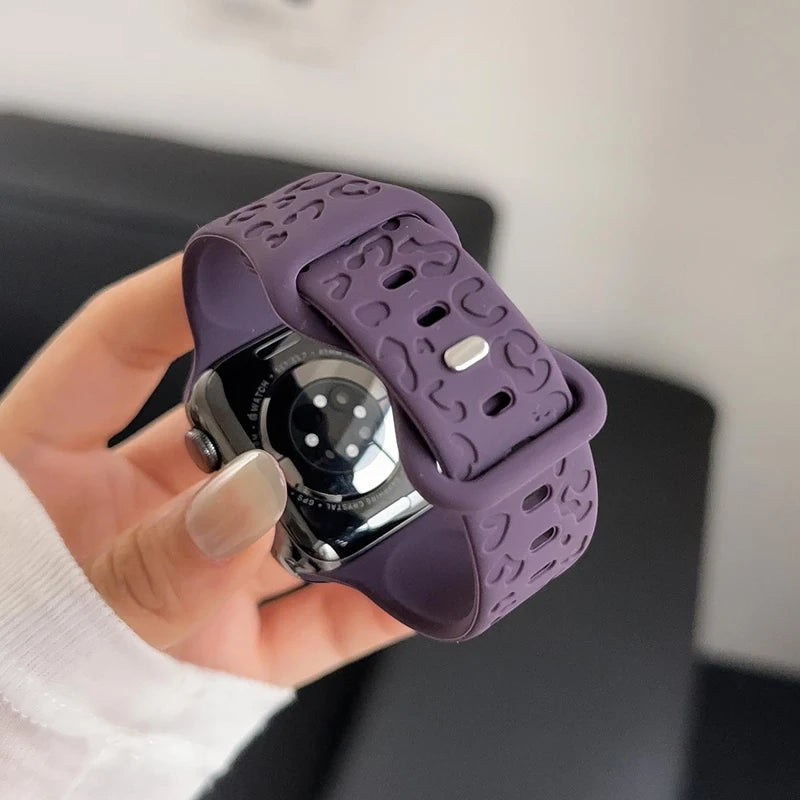 Engraved band For Apple Watch Ultra 3 2 1 49mm 41mm 45mm 40mm 44mm 42mm 46mm Silicone Leopard band Series 11 10 9 8 7 6 5 4 band
