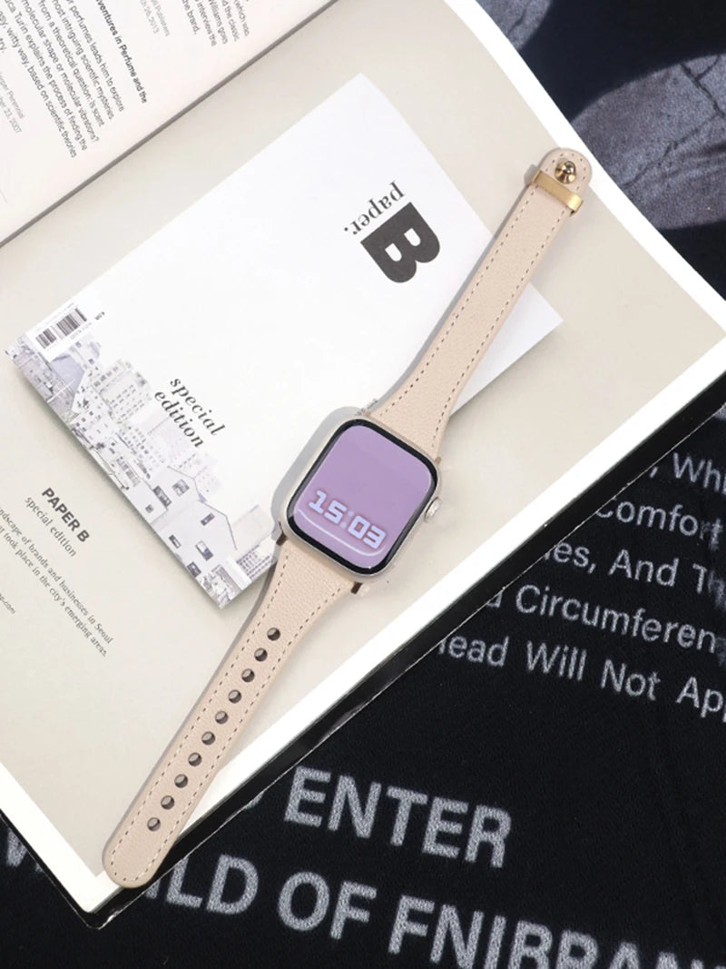 Sheepskin band for Apple Watch 10 band 46mm 42mm 41mm 45mm 40mm 44mm Slim Leather Women band Apple Watch Series 8 7 SE 6 5 Belt