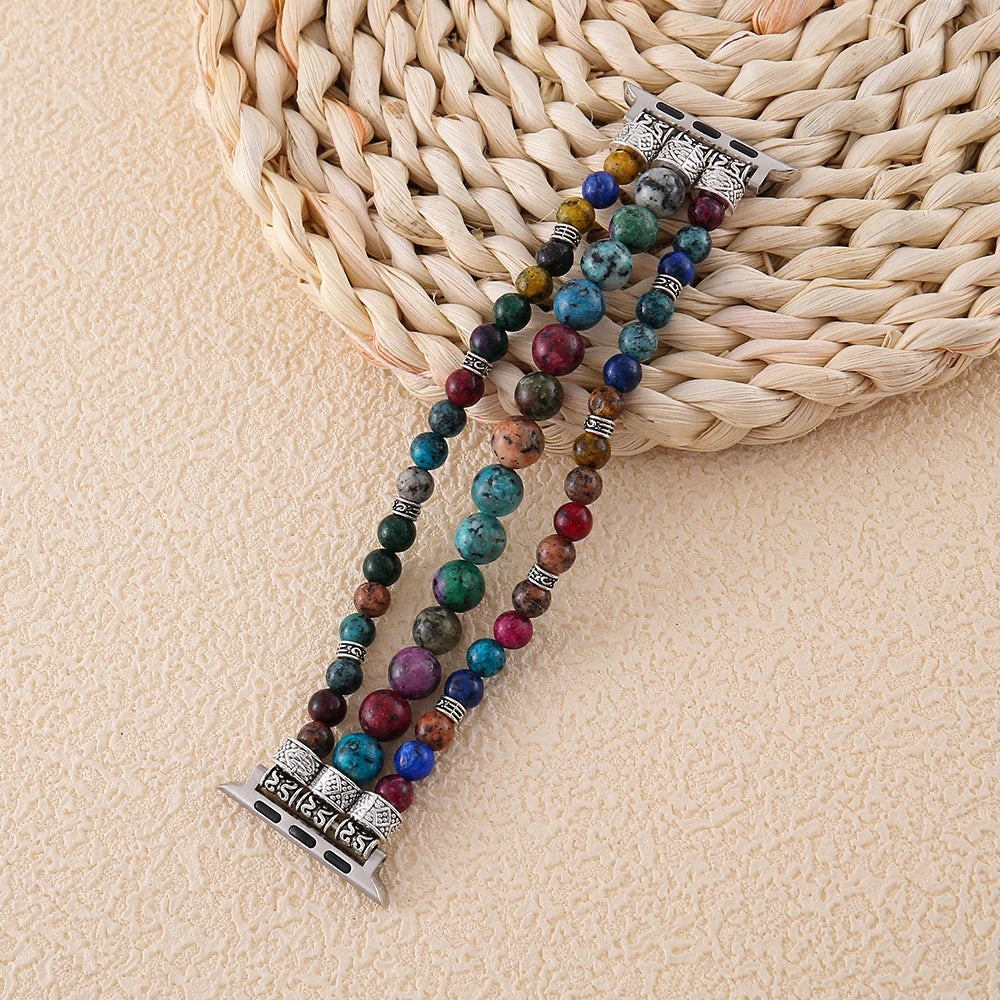 African Jasper Smart Watch band 38mm 45mm Elastic Couple Wristwatch band Apple Watch Handmade Jewelry