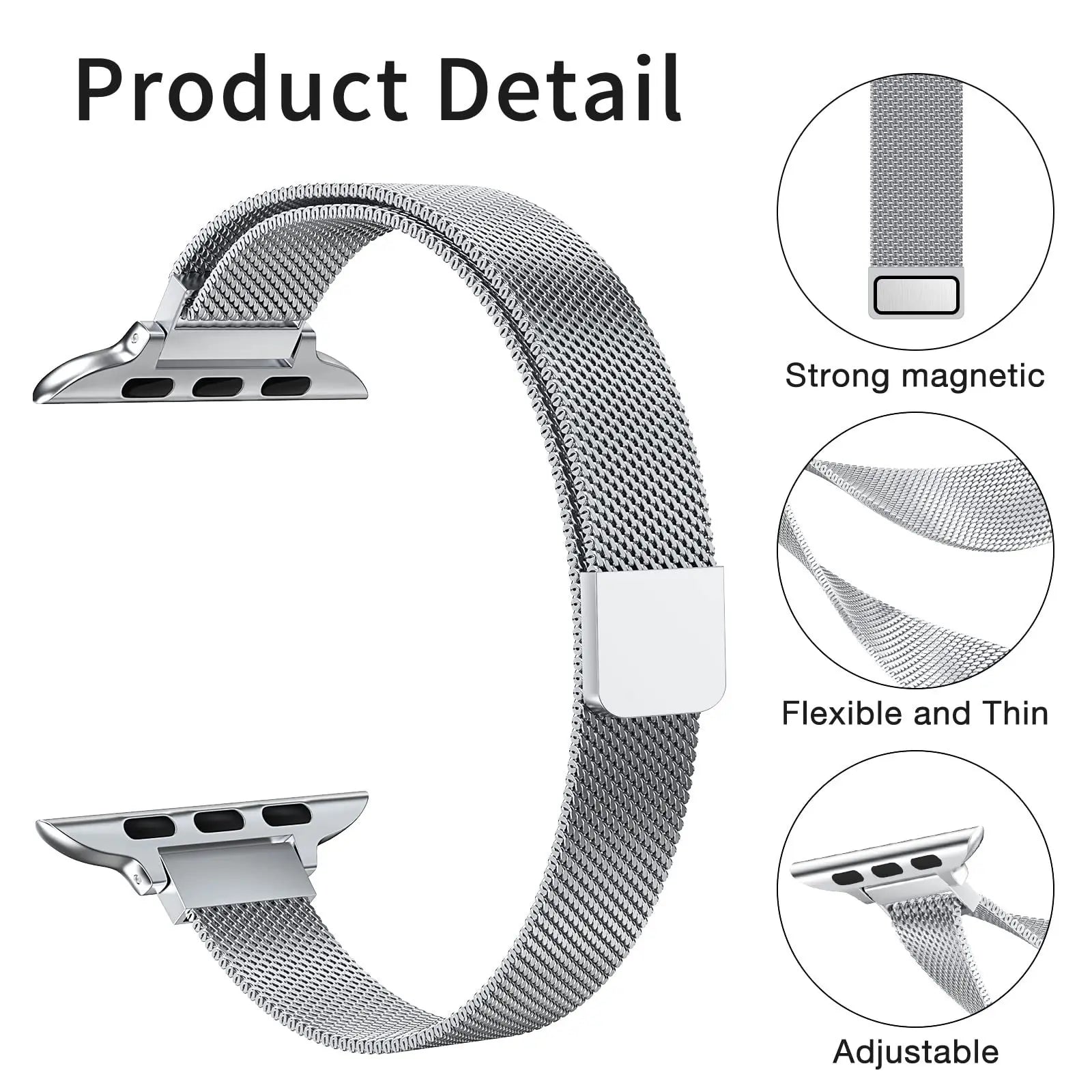 Stainless Steel Milanese band Suit for The Entire Range of Apple Watch Series Thin Stainless Steel Mesh band Magnetic bands