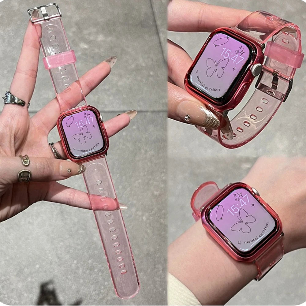 Silicone band For Apple Watch band 49mm 46mm 42mm 40mm 42mm 45mm 41mm 44mm 38mm Glacier Jelly Clear band For Apple Watch Series 10 9 8 Ultra