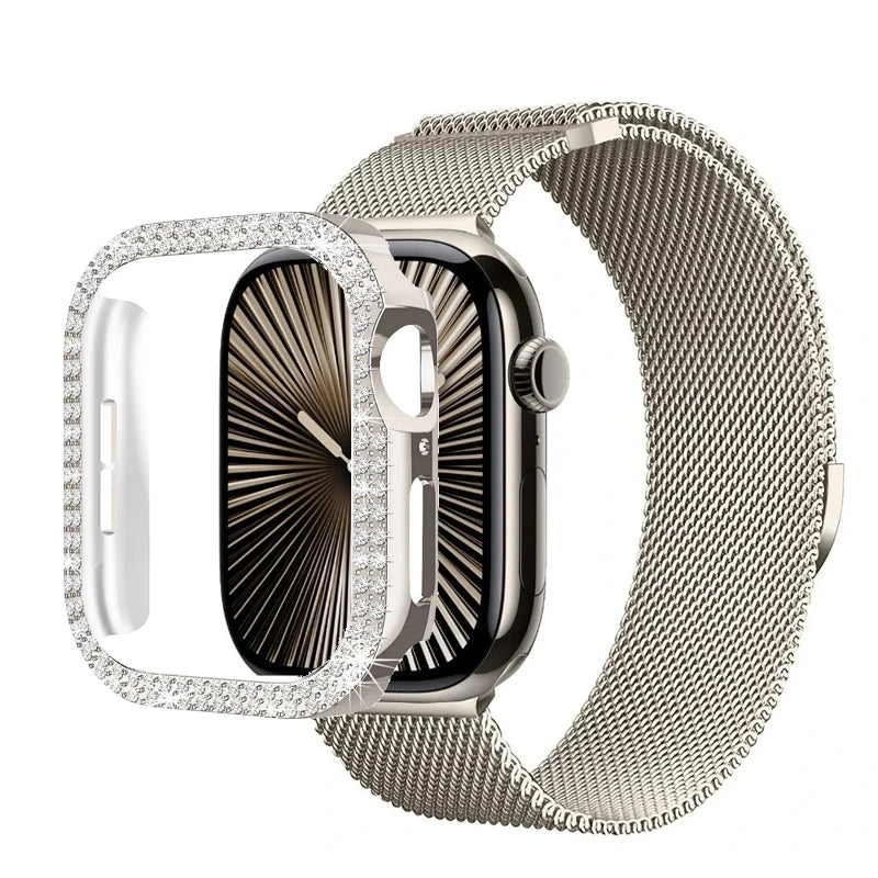 Diamond Case+Milanese band For Apple Watch band Ultra 2 band For Apple Watch 10 9 8 7 46mm 42mm 45mm 44mm 40mm 41mm Series 6 5 4