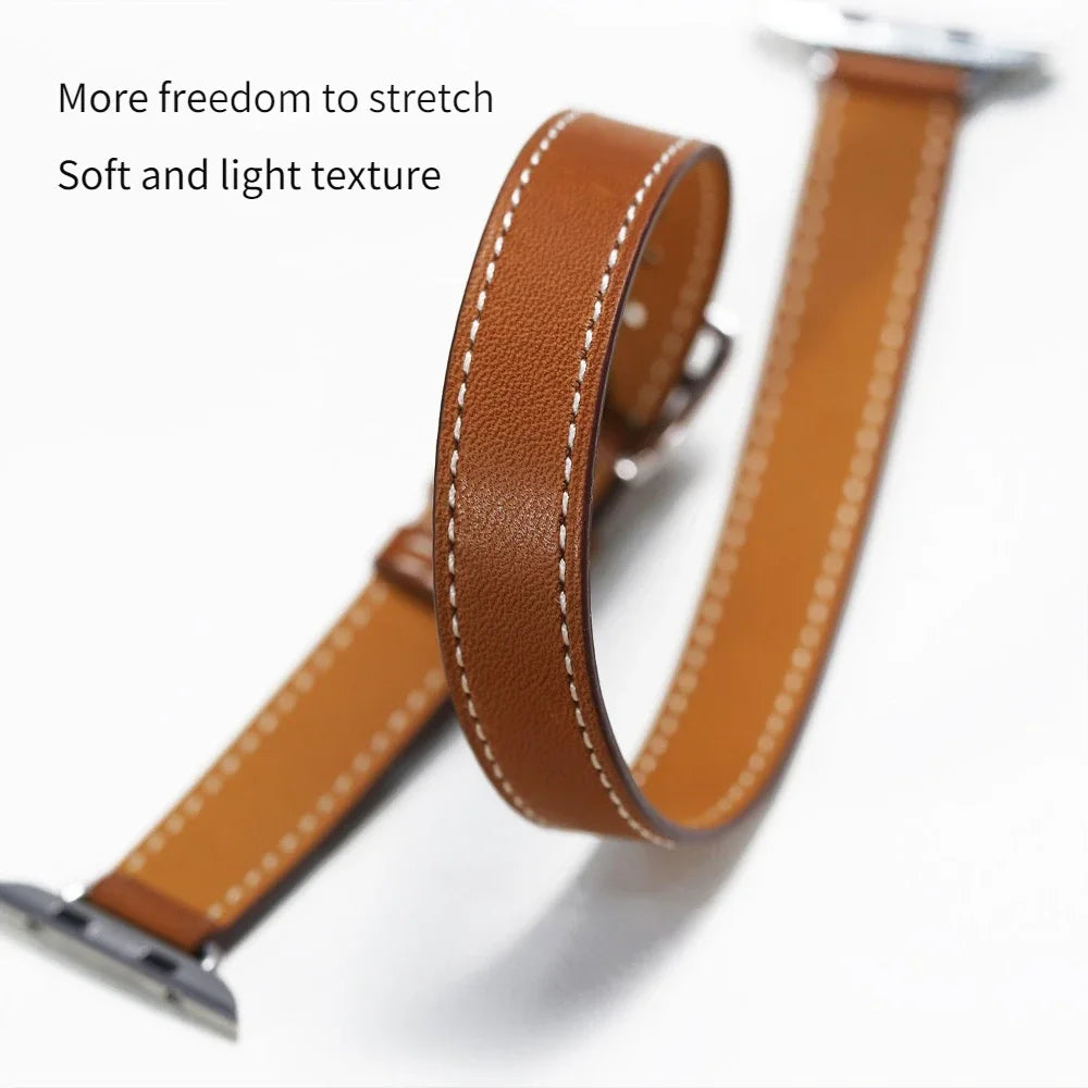For Apple Watch band 40mm 41mm Double Tour leather band 45mm 44mm Series 9 8 7 6 SE 5 4 for Apple Watch 11 10 42mm 46mm Fashion Correa