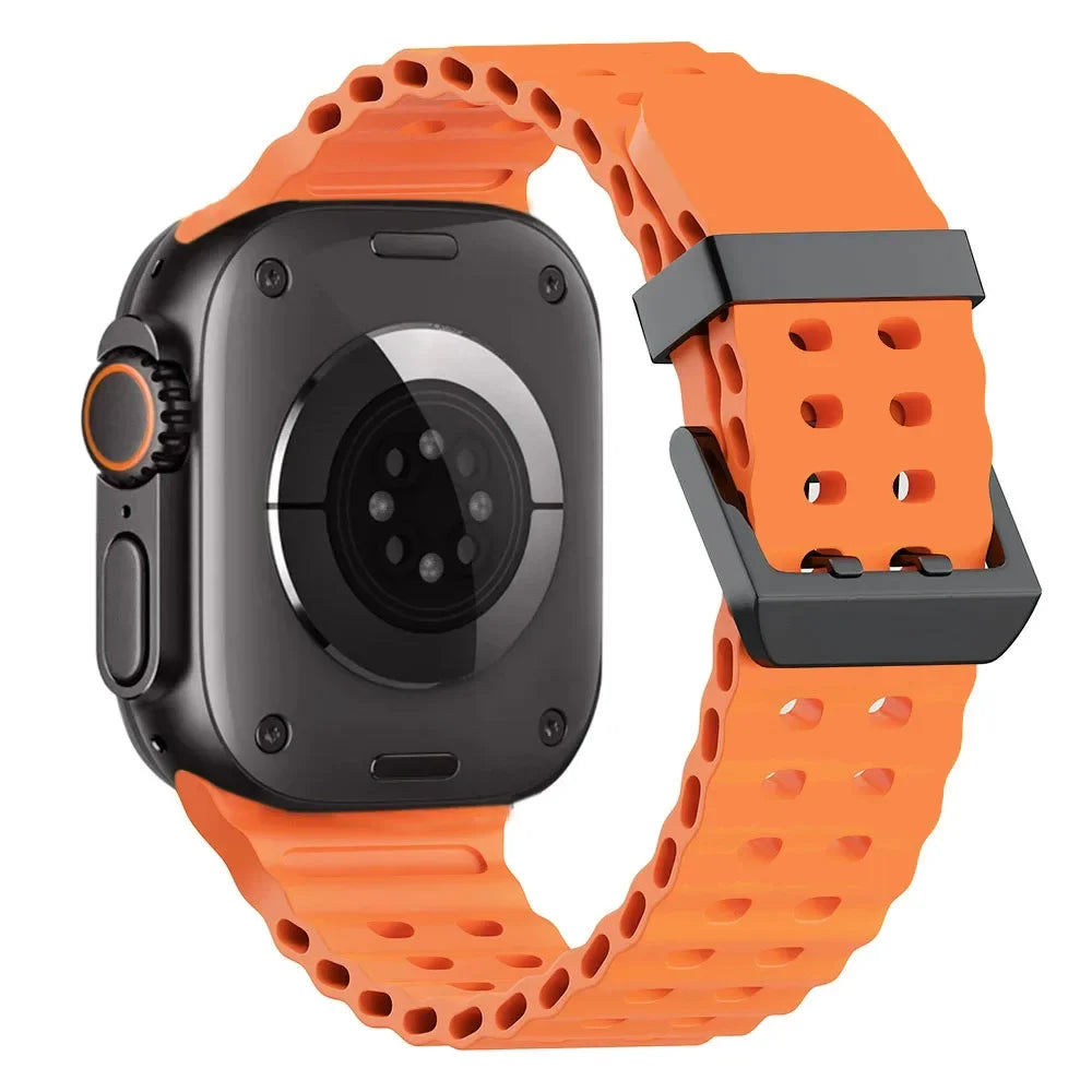 Metal Buckle+Ocean Silicone band For Apple Watch Ultra 3 2 1 49mm band wristband Apple Watch 11 10 46mm 9 8 7 45mm 6 5 SE 44mm