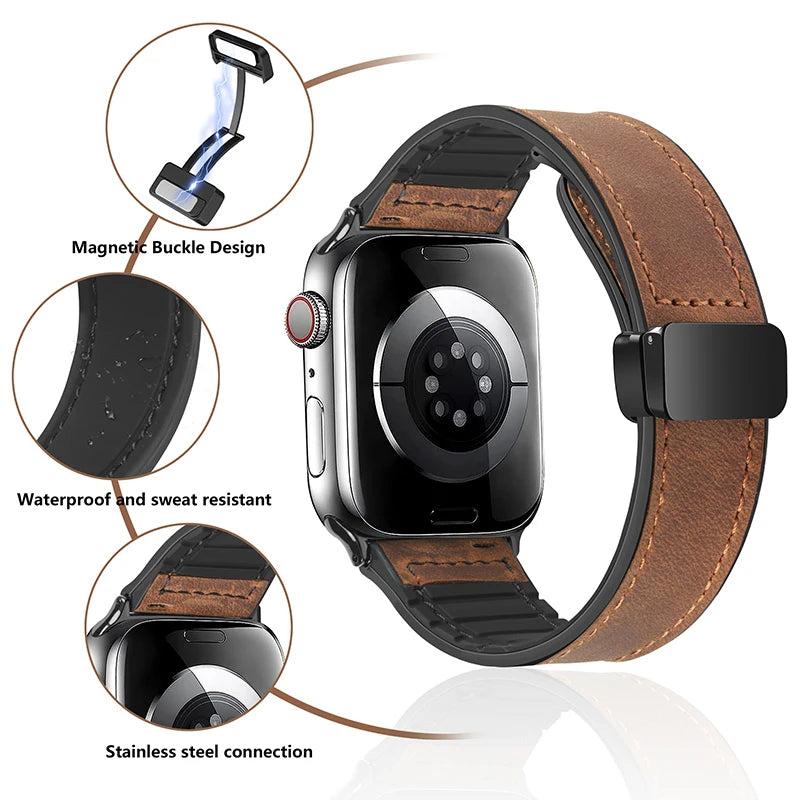 Leather band for Apple Watch 10 Ultra 9 band 46mm 49mm 42mm 44mm 45mm 40mm 41mm band men Silicone Apple Watch Series 9 8 7 SE 6 5