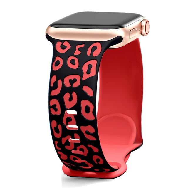 Engraved Leopard band For Apple Watch Ultra 2 3 band 49mm 44mm 41mm 40mm 45mm 38mm Silicone band Apple Watch Series 98765SE 10 11 46mm 42mm