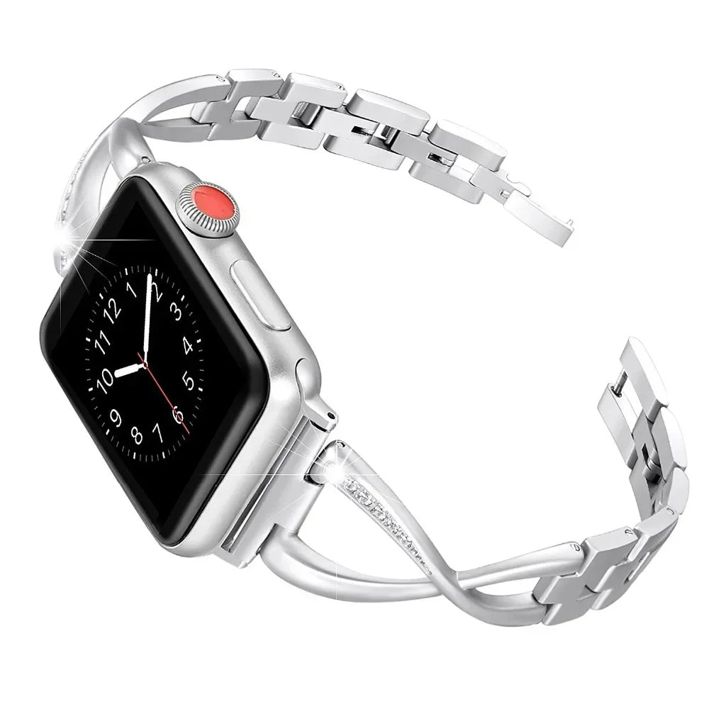 Lady band for Apple Watch band 49mm 44mm 41mm 45mm 40mm Diamond Stainless Steel Correa For Apple Watch Ultra 2 Series 9 8 7 6 SE 5 3
